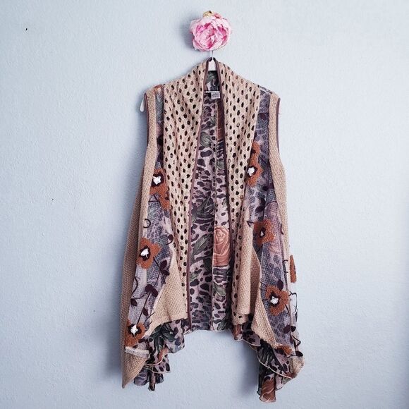 Anthropologie Sweaters - Anis A Artsy Leopard Print Sheer Embroidered Panel Flowy Knit Cardigan